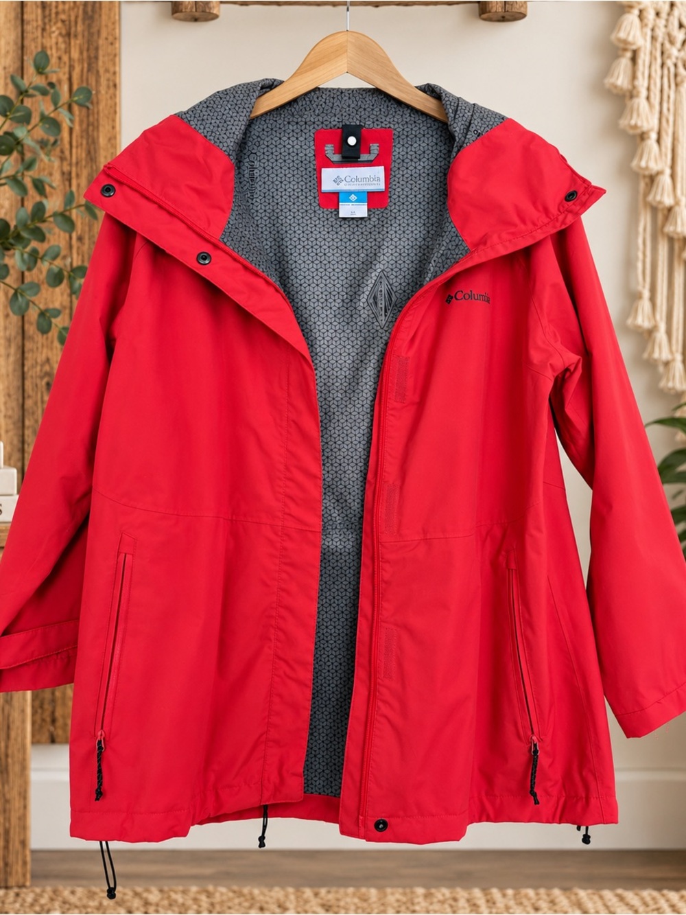 Columbia Staydry Waterproof Rain Jacket XL Altered Sleeves Red Pit Zips - Picture 3 of 12